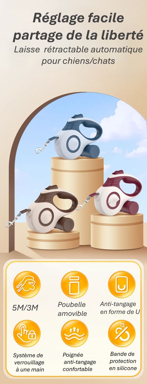 Laisse Rétractable Automatique pour Chien & Chat | Marche, Voyage & Randonnée