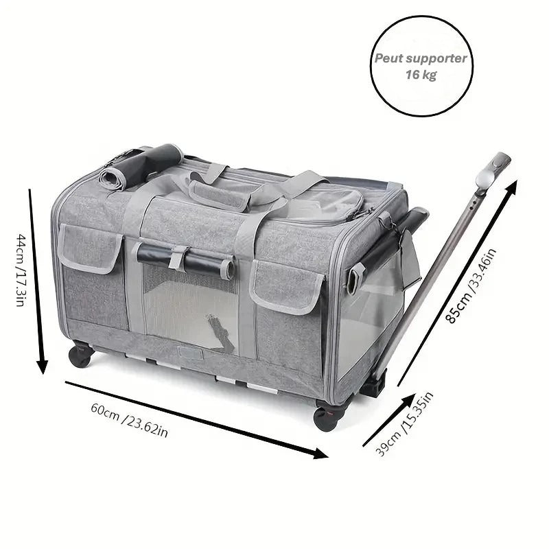 Valise à roulettes extra large pour animaux | Sac de transport pliable et détachable pour chien & chat