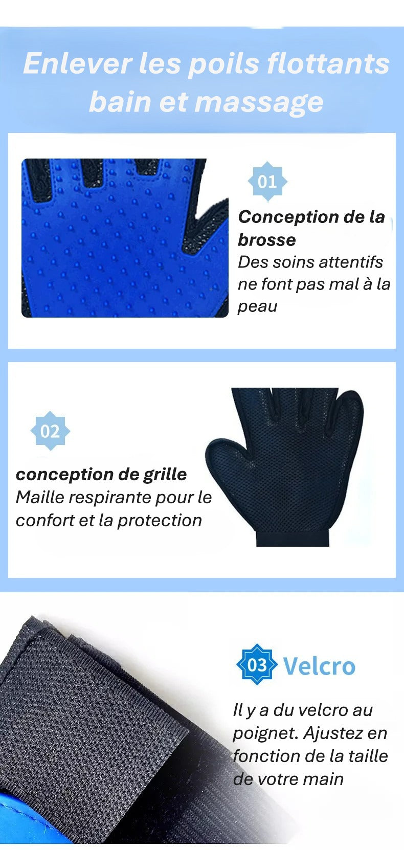 Gants de toilettage pour animaux de compagnie