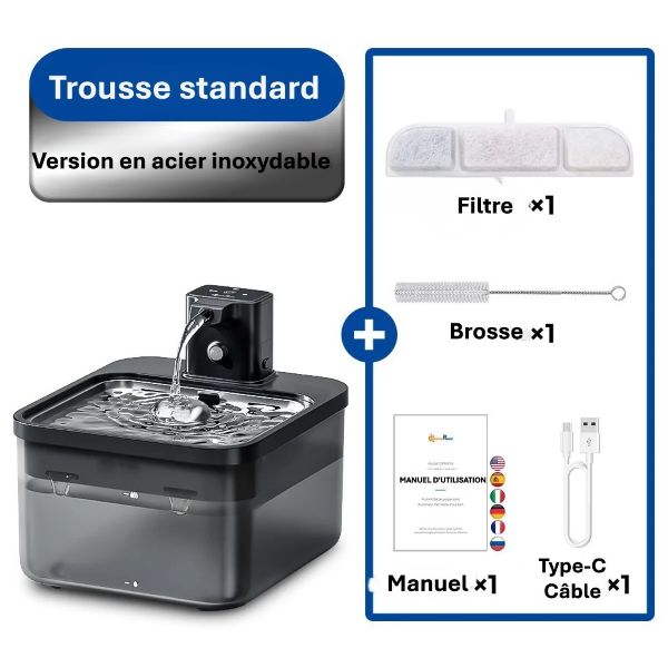 Fontaine à eau automatique en acier inoxydable pour chat |Eau pure et fraîche en Continu