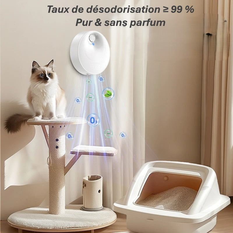 Désodorisant intelligent pour litière de chat – Purificateur automatique, rechargeable & Silencieux