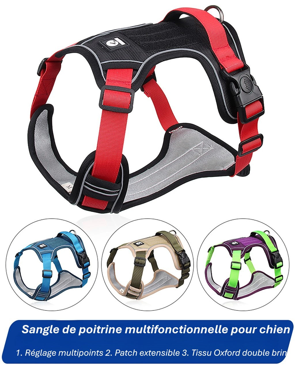 Harnais tactique réfléchissant pour grand chien – Gilet de sécurité imperméable anti traction
