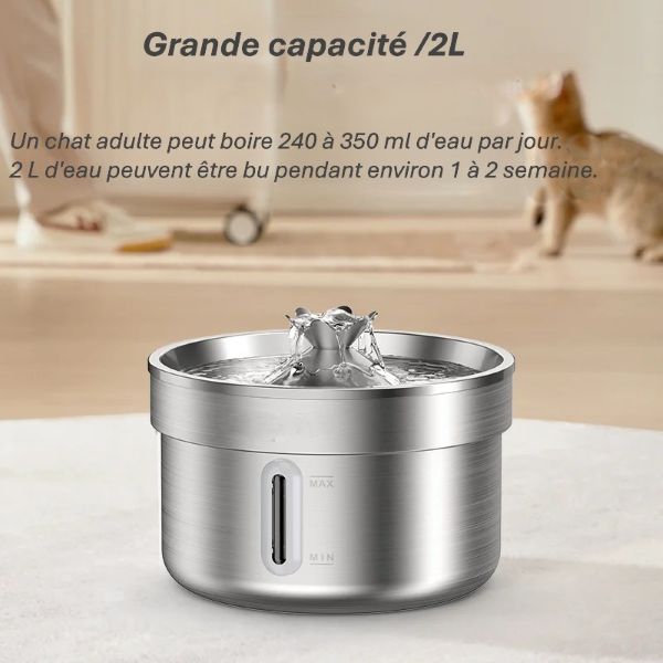 Fontaine à eau automatique en inox pour animaux | Design élégant & Hydratation intelligente