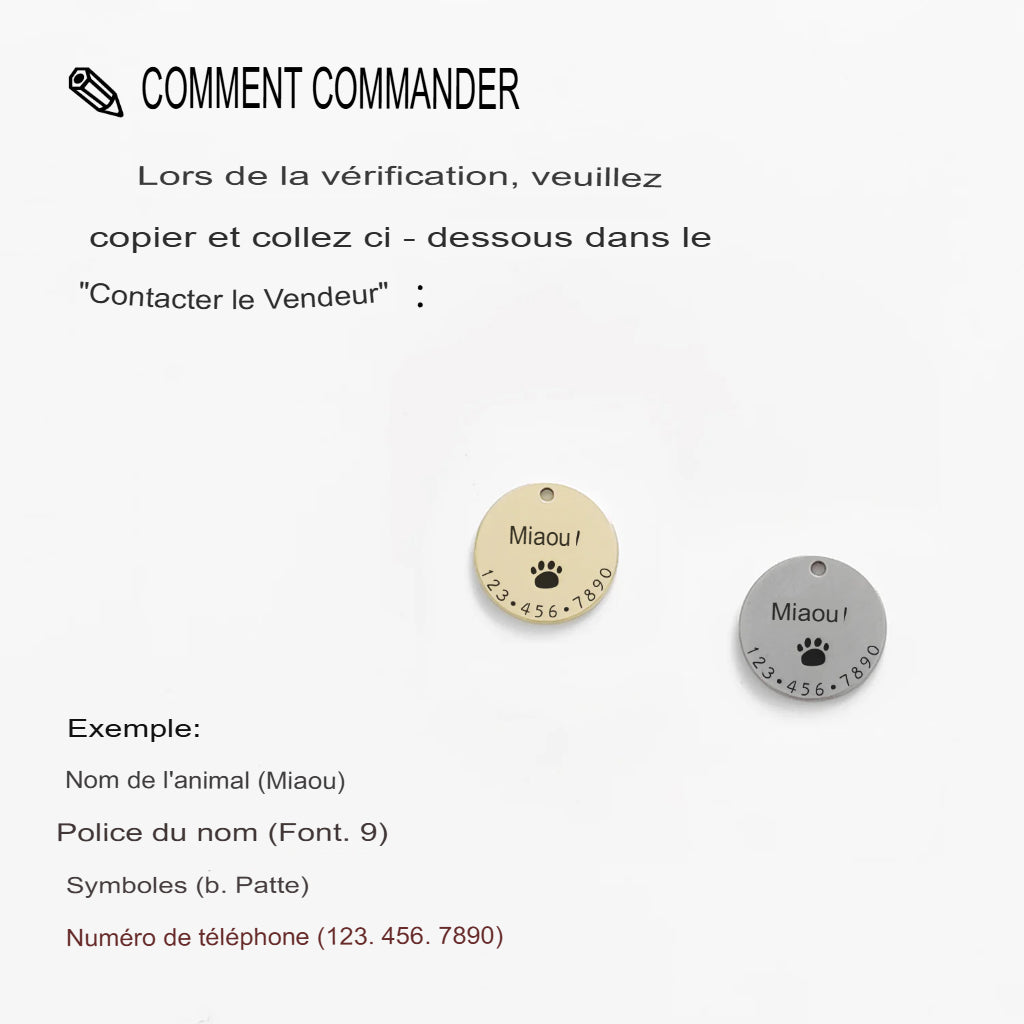 Accessoires personnalisés de collier d'identification des animaux de compagnie