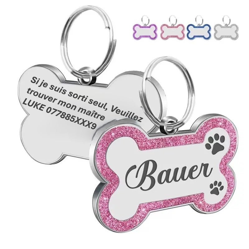 Médaille Pailletée Double Face Personnalisée pour Chien & Chat | Élégance & Sécurité