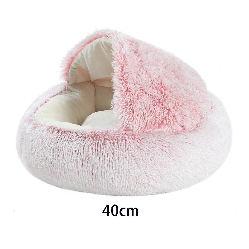 Nid douillet en peluche pour chat & petit chien | Lit rond avec couverture Intégrée